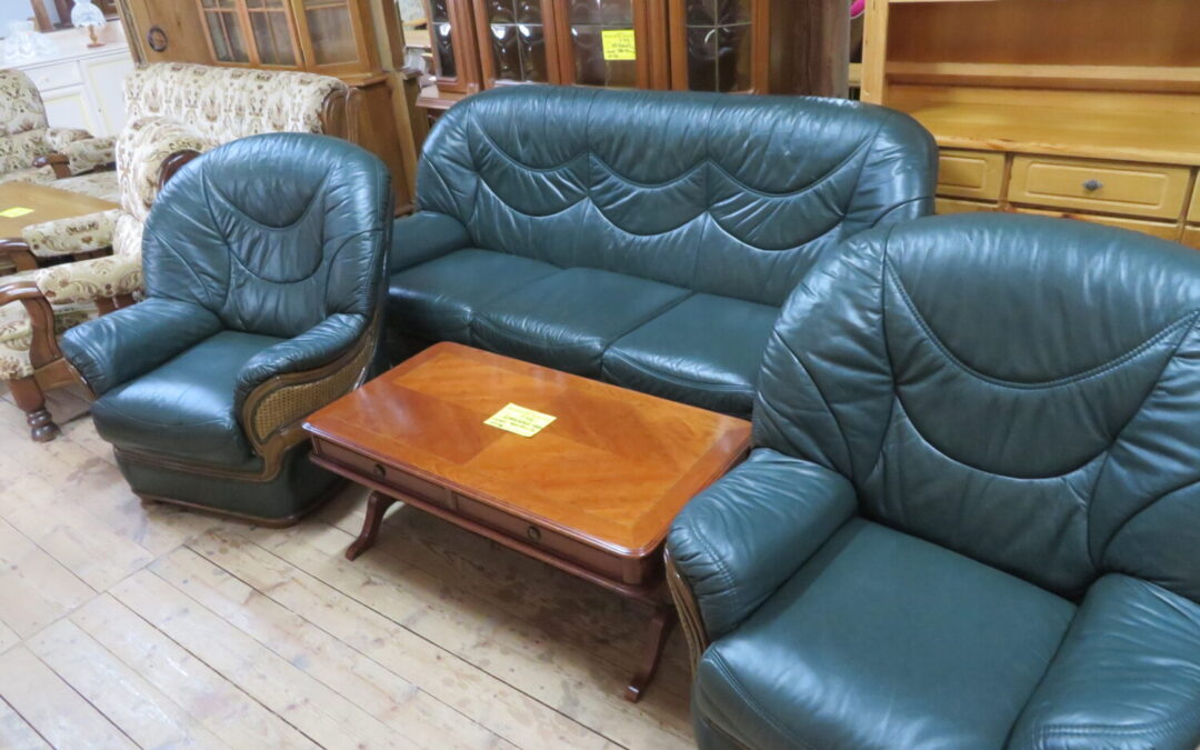 Sedací souprava 3+1+1 zelená kůže